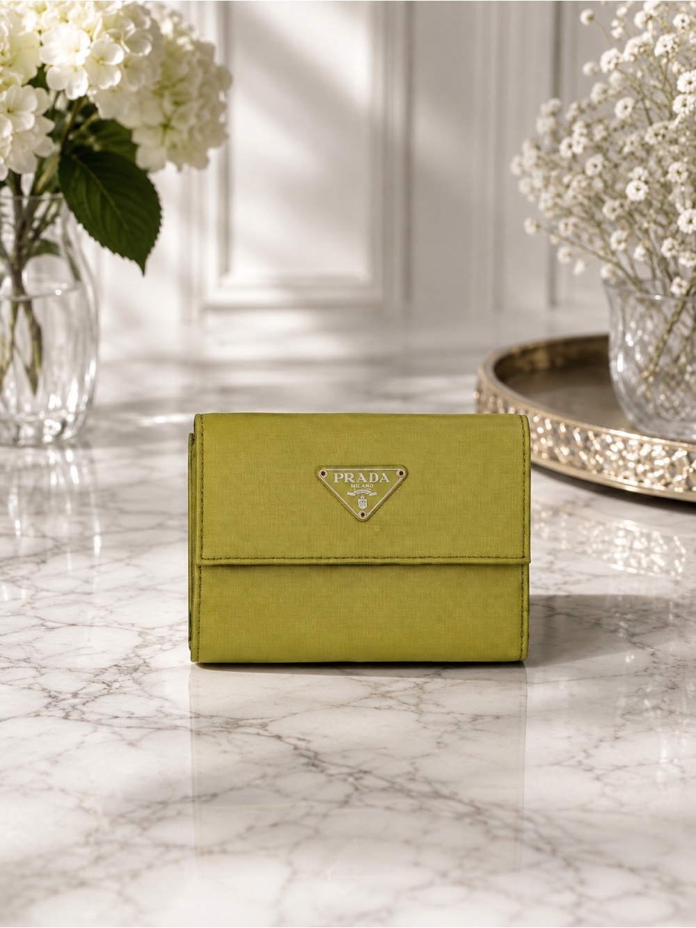 Prada Green Nylon Compact Trifold Wallet Full Set | Restoration Project